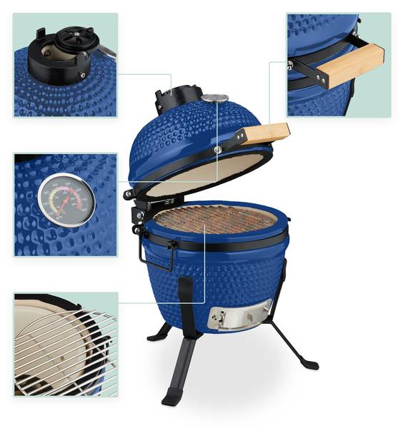 Kamado Grill aus Keramik Schwarz - Blau
