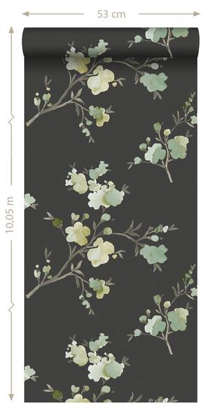 PP intissé éco texture fleurs de cerisie Noir - Polaire - 53 x 1005 x 1005 cm