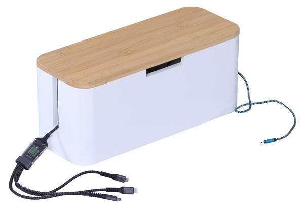 Kabelbox aus Bambus Hellbraun - Weiß