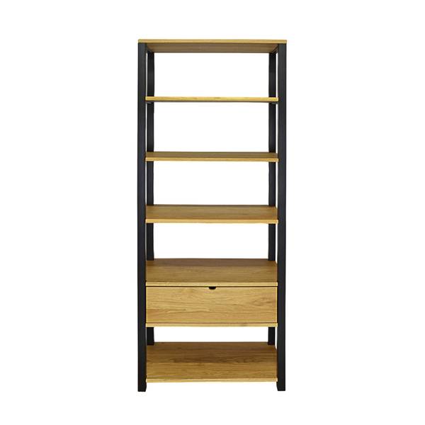 Bücherregal Massivholz mit Metall COLIN Braun - Eiche - Stahl - 75 x 190 x 40 cm
