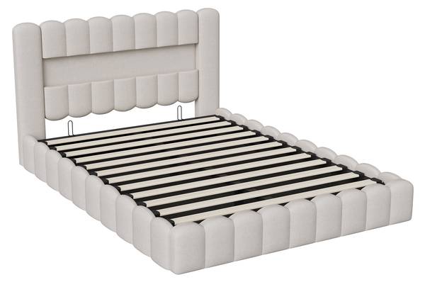 Polsterbett RRW05 Beige - Metall - Massivholz - 153 x 96 x 220 cm