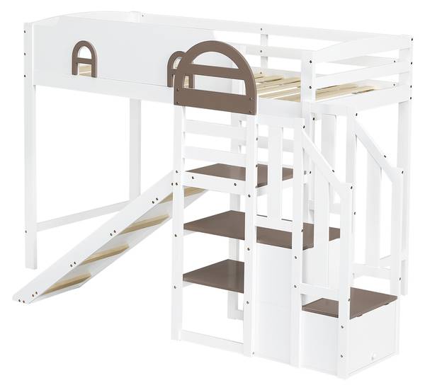 Hochbett Viola Weiß - Holzwerkstoff - Massivholz - 146 x 145 x 257 cm