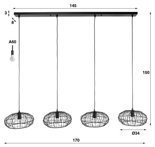 Hängelampe LIMEIRA Schwarz - Metall - 170 x 150 x 34 cm