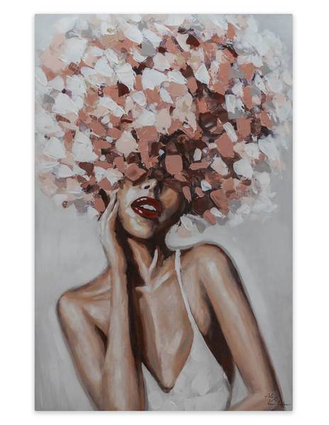 Tableau peint à la main Pétales de Rose Rose foncé - Coton - 60 x 90 x 4 cm