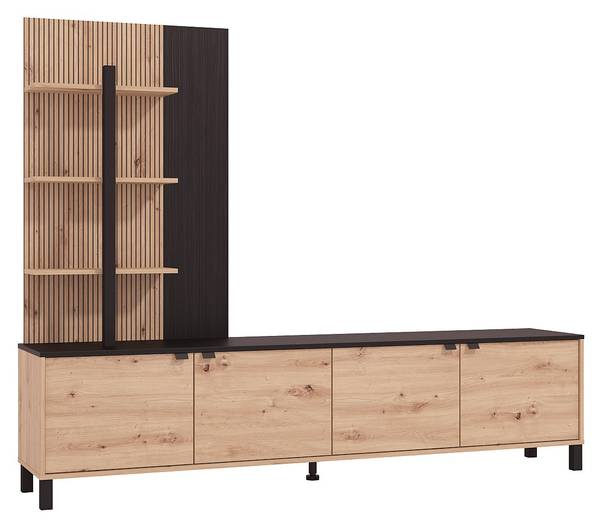 TV-Wand NUJA Schwarz - Braun - Holz teilmassiv - 208 x 167 x 40 cm