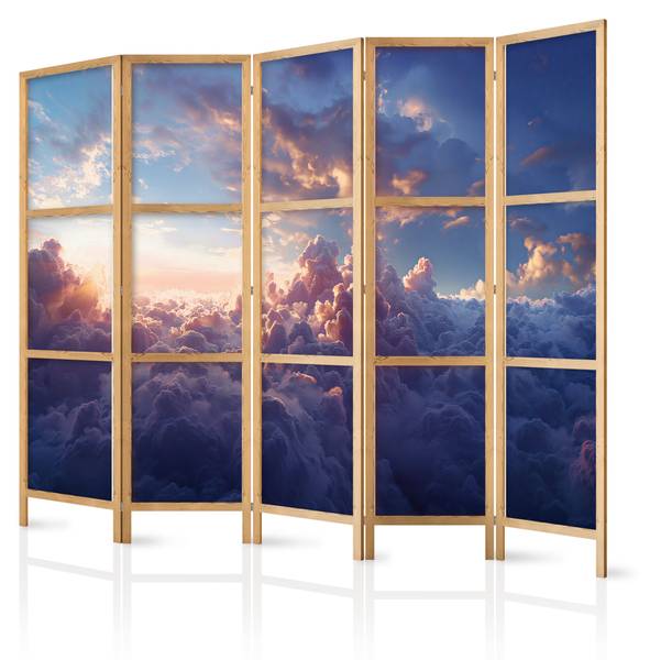 Paravent Sonnenuntergang Wolken 5-tlg Blau - Grau - Pink - Weiß - Holzwerkstoff - Textil - 225 x 172 x 3 cm