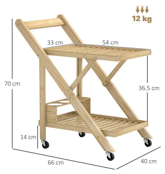 Servierwagen BB5963 Beige - Bambus - 40 x 70 x 66 cm