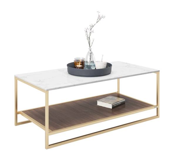 PLAYBOY Couchtisch Olivia Braun - Gold - Weiß - Holzwerkstoff - Metall - 120 x 45 x 60 cm