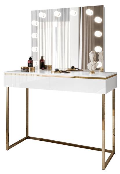 Schminktisch AURORA Gold - Weiß - Holzwerkstoff - 102 x 80 x 44 cm