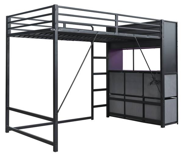 Hochbett JINSSHEFHE Ⅰ Schwarz - Eisen - 128 x 170 x 243 cm