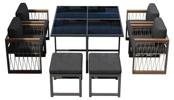 Gartenmöbelset Hephaestus 7-tlg Schwarz - Braun - Polyester - Webstoff - Akazie - Eisen - 158 x 74 x 230 cm