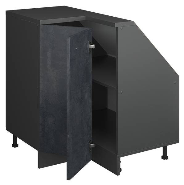 Eck-Küchenschrank für Dachschrägen 59095 Anthrazit - Beton Dekor - Dunkelgrau - Tiefe: 46 cm