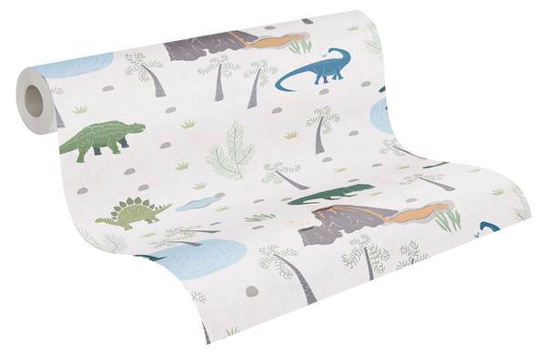 Vliestapete 4659 Dinos Kinder modern Blau - Grün - Fleece - 53 x 1005 x 1 cm