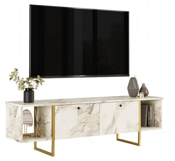 Fernsehschrank Adalberta Weiß - Massivholz - 160 x 48 x 40 cm