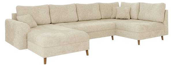 Wohnlandschaft und Hocker Sindre Beige - Ecke davorstehend links