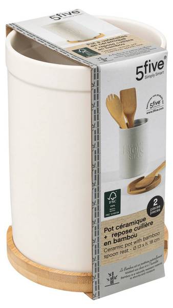 Utensilientopf mit Deckel NATUREO Weiß - Bambus - 12 x 18 x 12 cm