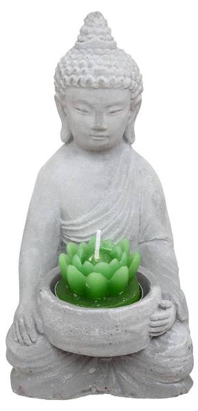 Teelichthalter BOUDDHA Grau - Stein - 8 x 16 x 10 cm