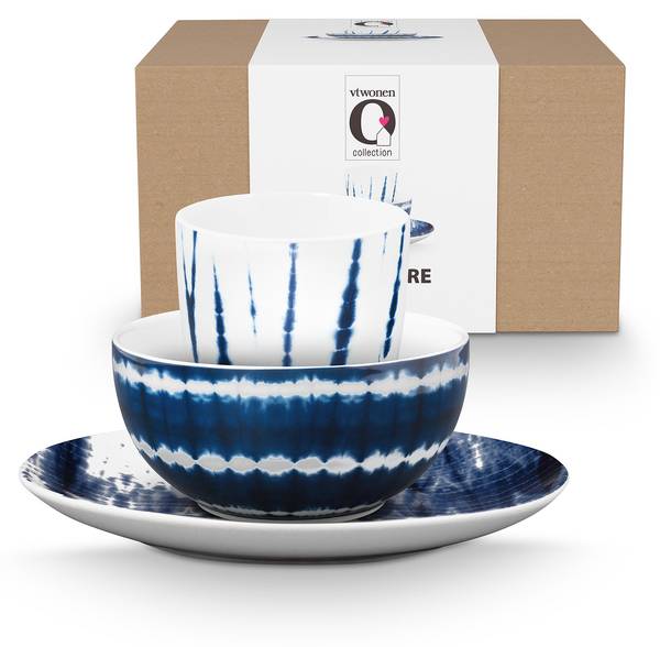 Frühstücksset Tie Dye I (3er-Set) Blau - Weiß - Porzellan - 25 x 14 x 26 cm