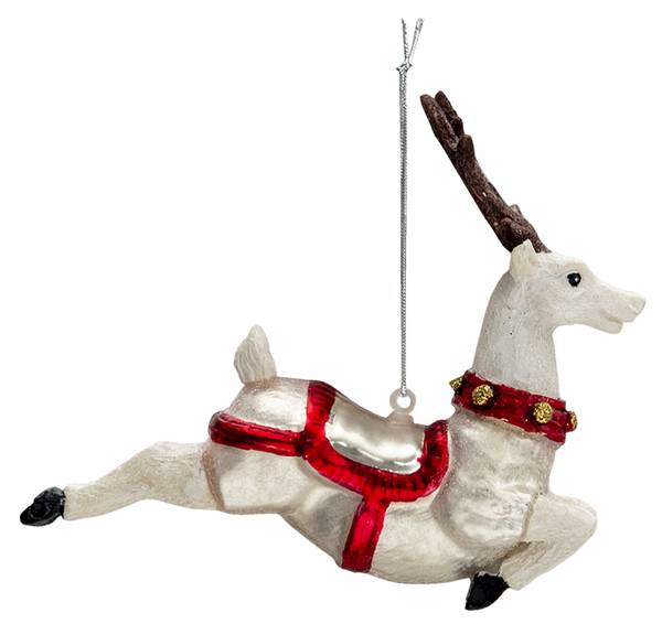 Weihnachtsanhänger Rentier XM673315 Weiß - Glas - 5 x 12 x 13 cm