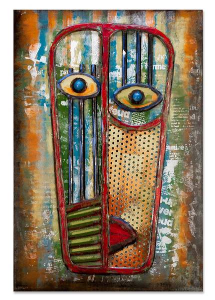 Tableau métallique 3D Masque Zuberi Métal - 60 x 90 x 6 cm