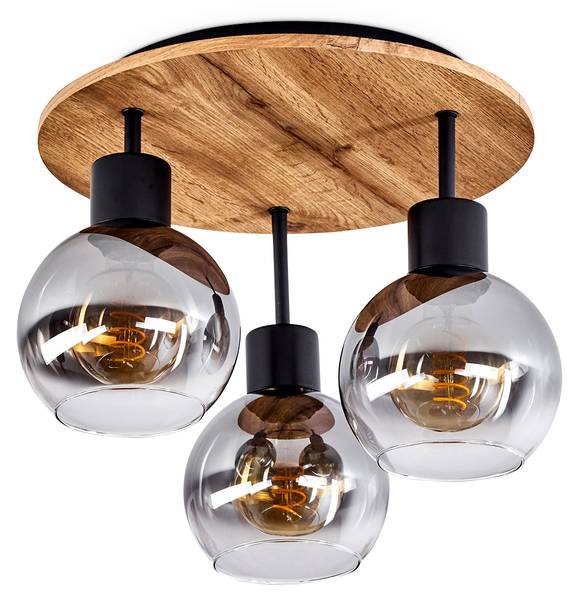 Deckenleuchte Canove Schwarz - Braun - Glas Grau - Holz - 38 x 22 x 38 cm