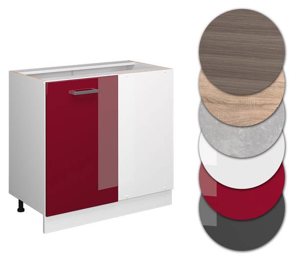 Eckunterschrank R-Line 45512 Hochglanz Rot - Reinweiß
