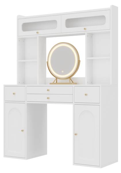 Schminktisch LucyGLOW mit Spiegel VI Weiß - Holzwerkstoff - 40 x 160 x 120 cm