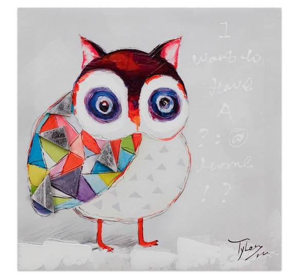 Impression sur toile Hibou Momo Coton - 25 x 25 x 4 cm