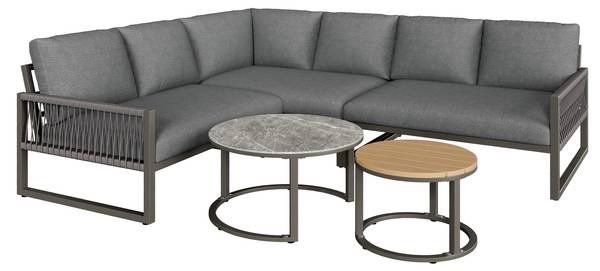 Gartenmöbel-Set MetaRopeNatur 5-teilig Grau - Holzwerkstoff - Glas - Metall - Kunststoff - Textil - 233 x 86 x 178 cm