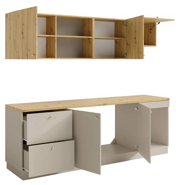 Küchenzeile YORINA Beige - Braun - Holz teilmassiv - 242 x 85 x 60 cm