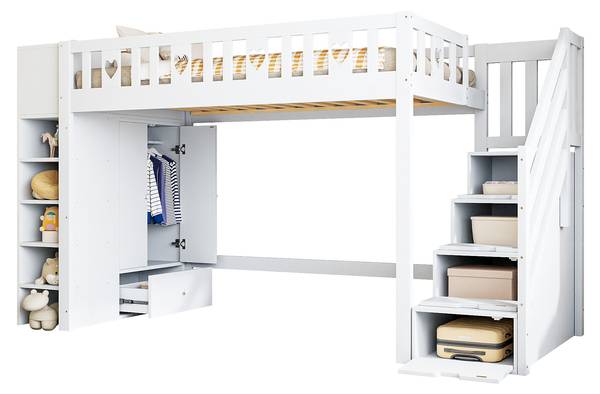 Hochbett BB5890 Weiß - Massivholz - 95 x 150 x 287 cm