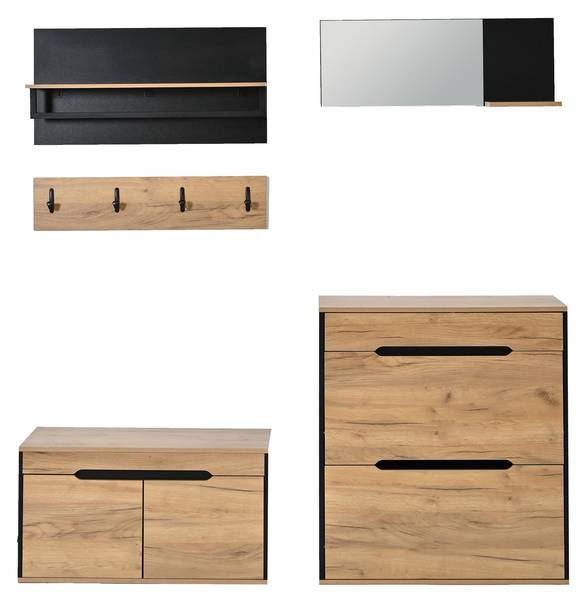 Garderoben-Set Eos Ⅱ（5-tlg） Schwarz - Braun - Holzwerkstoff