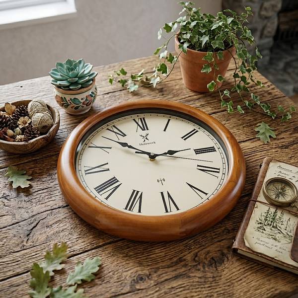 Funk-Wanduhr WILDBERG Braun - Massivholz - 35 x 35 x 3 cm