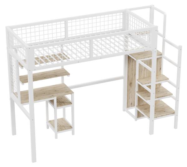 Hochbett Minerva V Weiß - Stahl - 95 x 180 x 249 cm