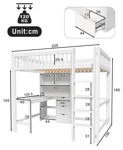 Hochbett K-1110 Breite: 156 cm