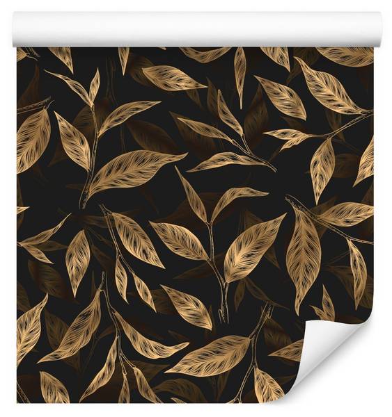 Papier Peint FEUILLES Plantes Nature Beige - Noir - Marron - Polaire - 53 x 1000 x 1000 cm