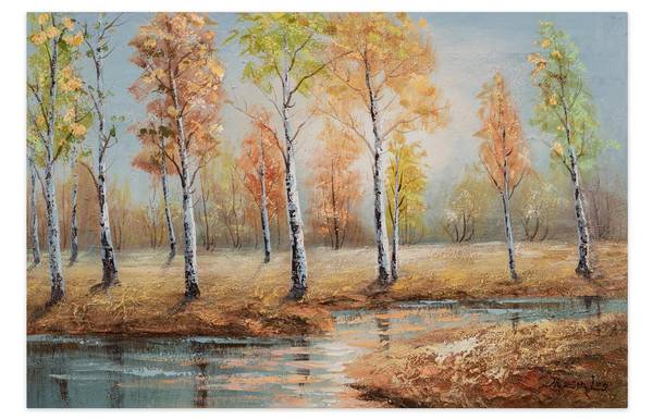 Acrylbild Handgemalt Wald & Bäume Xoc Blau - Orange - Baumwollstoff - 90 x 60 x 4 cm