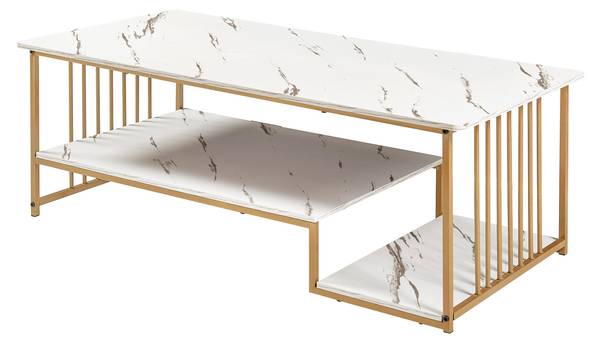 Couchtisch Klibro Gold - Marmor Weiß Dekor