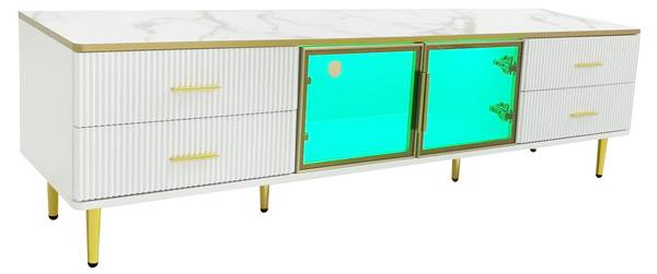 Lowboard TV-Schrank xhy03 Weiß - Metall - Massivholz - 37 x 47 x 170 cm