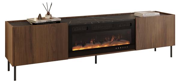 TV-Lowboard mit Kamin Tewos Braun - Holzwerkstoff - 200 x 55 x 37 cm