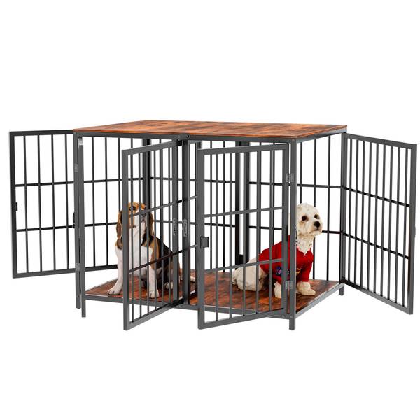 Hundekäfig mit 4 Türen Hundezwinger Braun - Metall - 62 x 69 x 90 cm