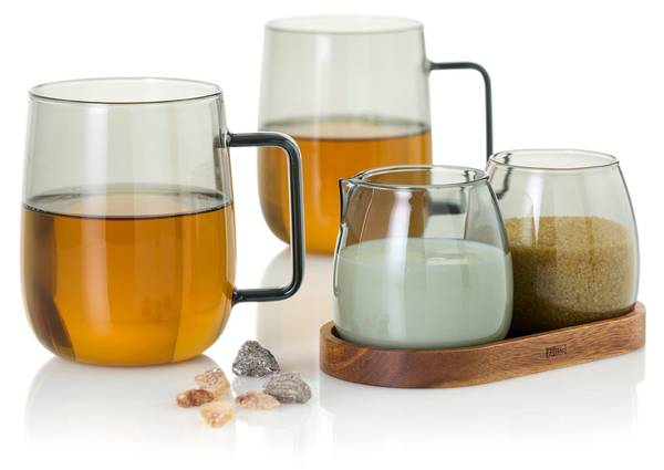 Milch und Zucker Set Yuna Grau - Glas - 7 x 8 x 8 cm