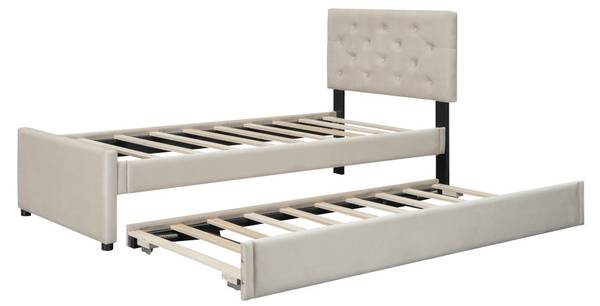 Polsterbett FU AJL005 Beige - Samt - 105 x 104 x 209 cm