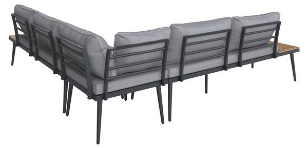 Loungegarnitur-Set LORENA Schwarz - Grau - Metall - Massivholz - Textil