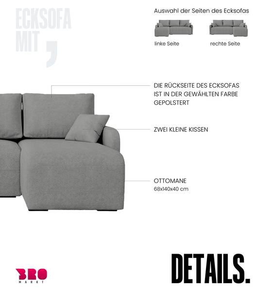 Ecksofa mit Schlaffunktion MALEN Dunkelgrau