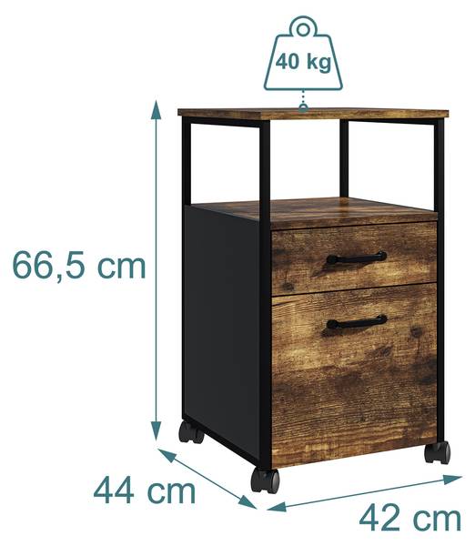 Rollcontainer 2 Schubladen Schwarz - Braun