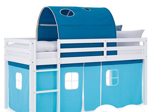 Lit mezzanine avec rideau et tunnel 2997 Avec sommier à lattes & matelas - Avec rideau - Avec échelle - Avec tunnel