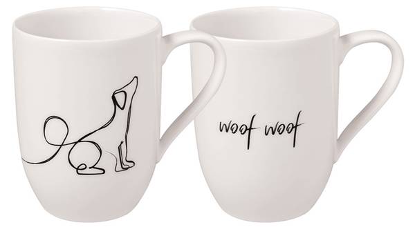 Kaffeebecher Dog Statement 2er Set Weiß - Porzellan - 8 x 11 x 12 cm