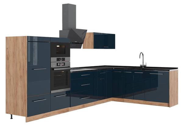 Eckküche Fame-Line 65715 Blau - Braun - Stahl - 347 x 154 x 60 cm