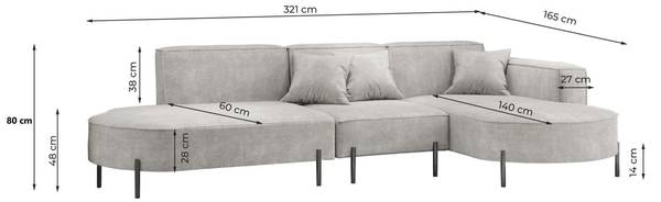 Ecksofa VALENCIA Kiwigrün - Ecke davorstehend rechts